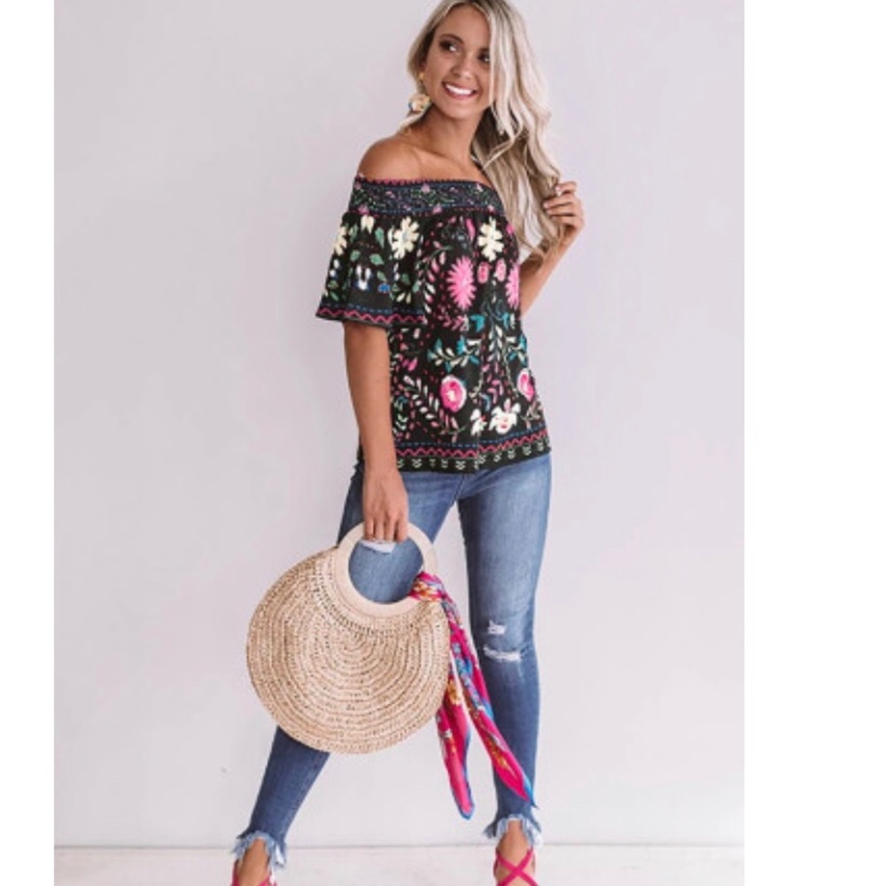 Plus! Black Floral Shift Top - Picture 3 of 9